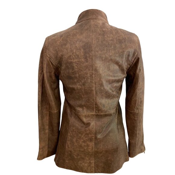 Arms Real Leather Brown Jacket Multiple Zipper Pockets & Snap Collar medium - Picture 6 of 14